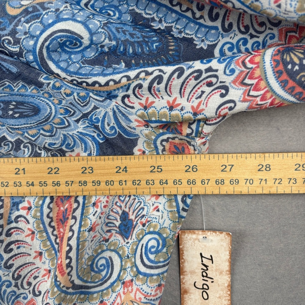 Indigo Rose Peasant Top Womens 3X Paisley Smocked Bell Sleeve Boho Blouse - Picture 12 of 13